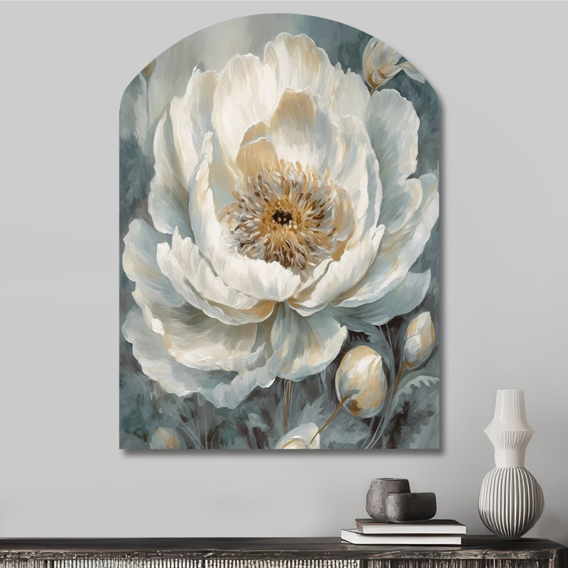 Blanc blanc et bleu pivoines symphonie II - pivoines asymétriques, art mural en métal, H 34 po x l 25 po