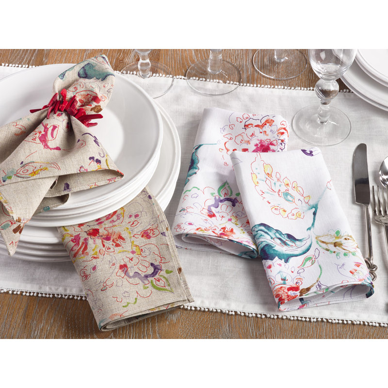 Emmanuel Linen Floral Square Napkin, Ivory
