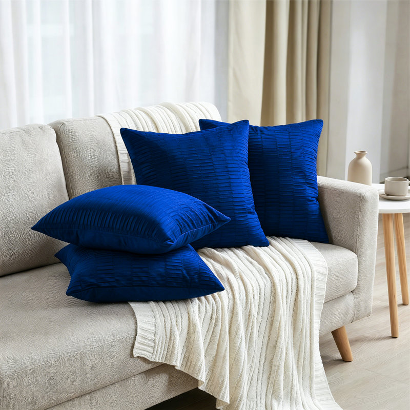 Velvet Pleated Throw Pillow Cover, Blue