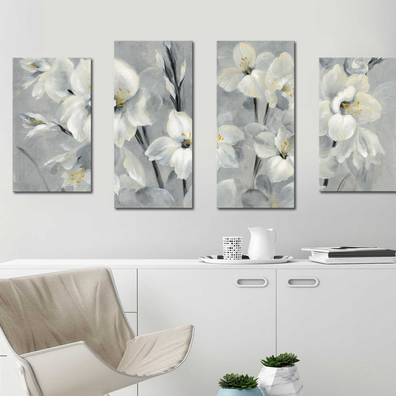 Fleurs par Silvia Vassileva - ensemble de 4 reproductions d'art sur toiles tendues, H 38 po x l 72 po x P 1,5 po