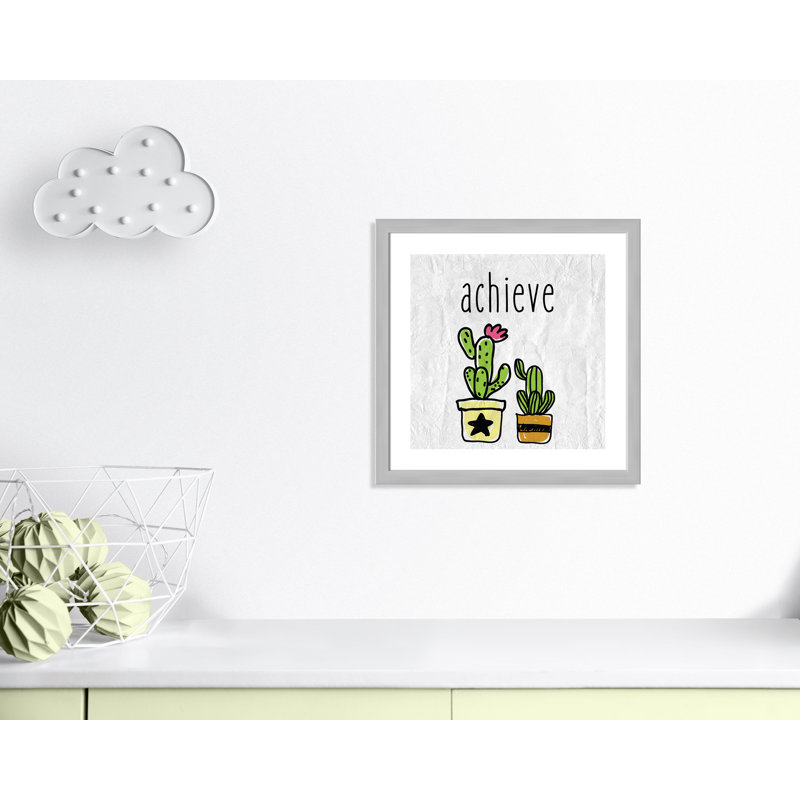 Impression sur papier Cacti C, Encadré plat argent, H 22,5 po x l 22,5 po x P 0,6 po