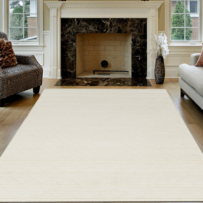 Tapis Lale tissé à la main en laine mélangée de Nouvelle-Zélande, couleur crème, Rectangle 8 pi x 10 pi