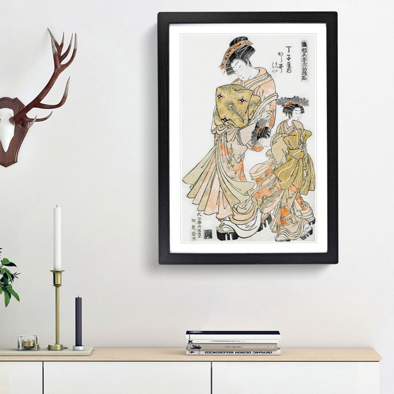 Young Ladies by Koryusai Isoda - Framed Print, 36cm H x 27cm W x 2cm D, Black Framed