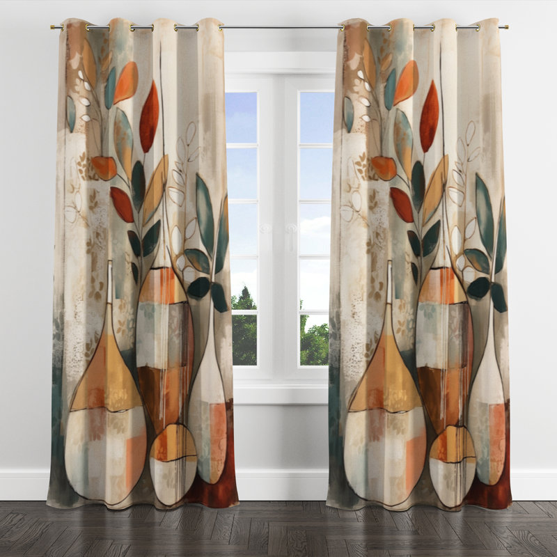 Green and Beige Channeling Bohemian Vibes - Rideau à œillets occultant traditionnel - 1 panneau, l 52" x L 84", Œillets dorés