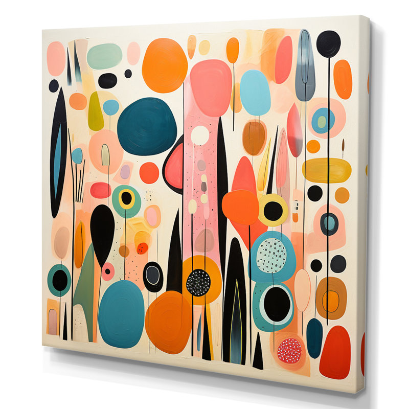 Pink Mid Century Playful Patterns II - Abstract Midcentury Wall Art, 36" H x 36" W, Wrapped Canvas, No Frame