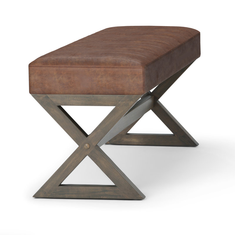 Salinger Distressed Saddle Brown Faux Leather Footstool Bench