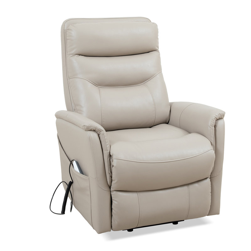 Akeelah 33" Upholstered Power Lift Assist Recliner with Articulating Headrest with Flared Arms, Softy Ivory, Polyester Blend