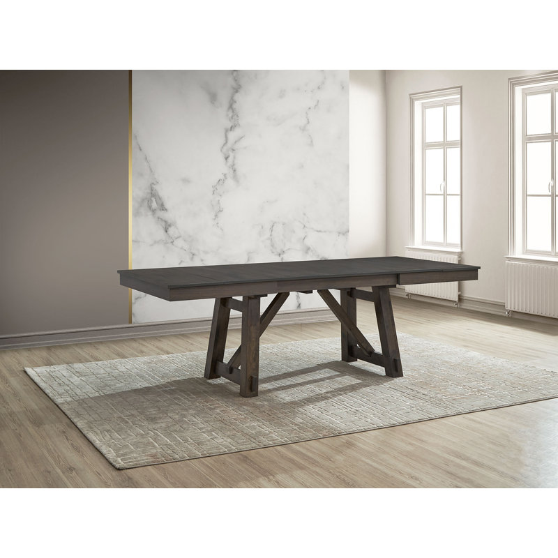 94"X40" + 14" Double E. Leaf Wooden Dining Table W/ Plank Support, Gray