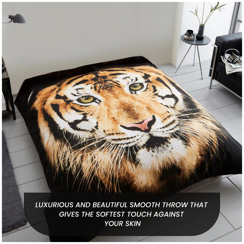  3D Printed Tiger Face Throw, Tiger Face Brown, 150cm x 200cm
