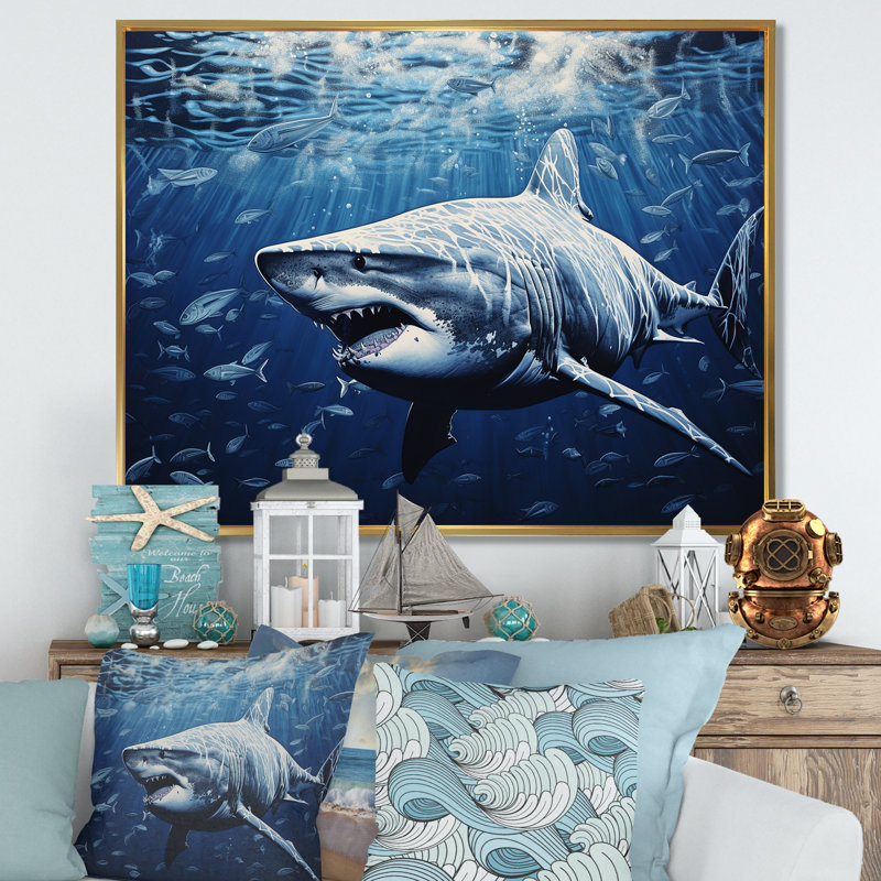 " Bull Shark Depths Photography ", 12" H x 20" W x 1" D, Gold Floater Framed
