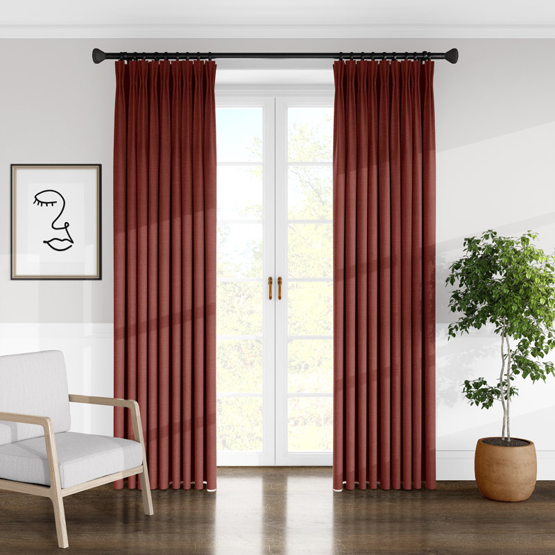 Luxe Linen Solid Semi-Sheer Pinch Pleat Single Curtain Panel, Natural, 40" W x 144" L