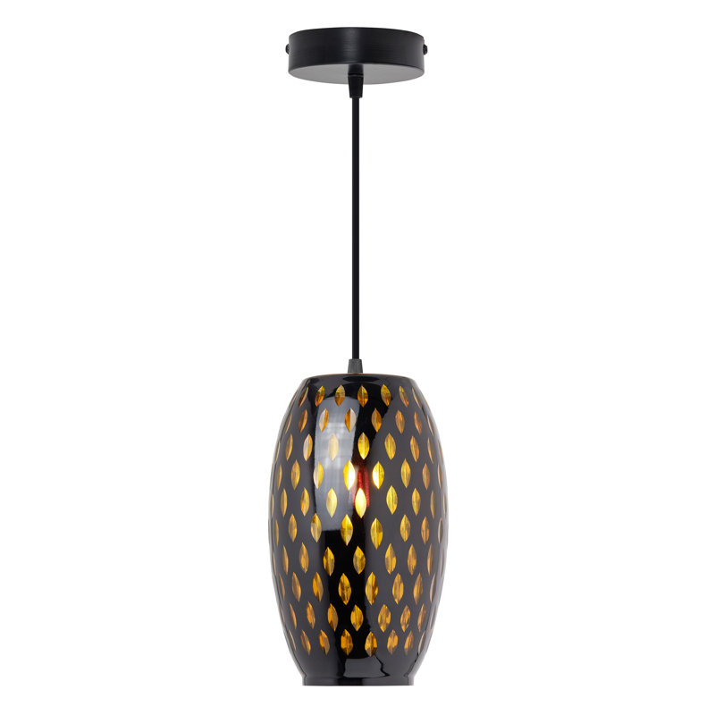 6"W Mira Glam Black And Amber Glass Globe Shade Pendant - Latitude Run®