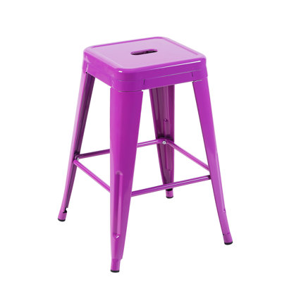 24 tabourets de bar en métal mauve sans dossier de 24 pouces de hauteur comptoir, non empilables, assemblage rapide, facile à nettoyer avec 4 hauteurs, structure détachable et amovible