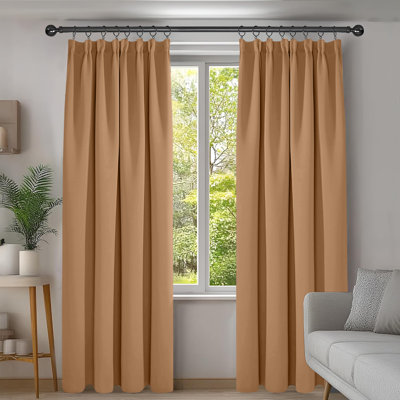 Blackout Pencil Pleat Curtains Pair - Thermal Room Darkening Polyester
