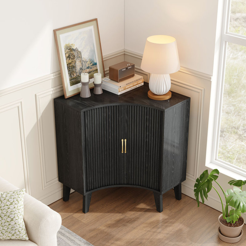 Sliding 2 - Door Corner Accent Cabinet, Black