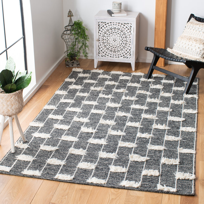 Doran Hand Woven Cotton/Wool Geometric Rug in Black, Rectangle 8' x 10'