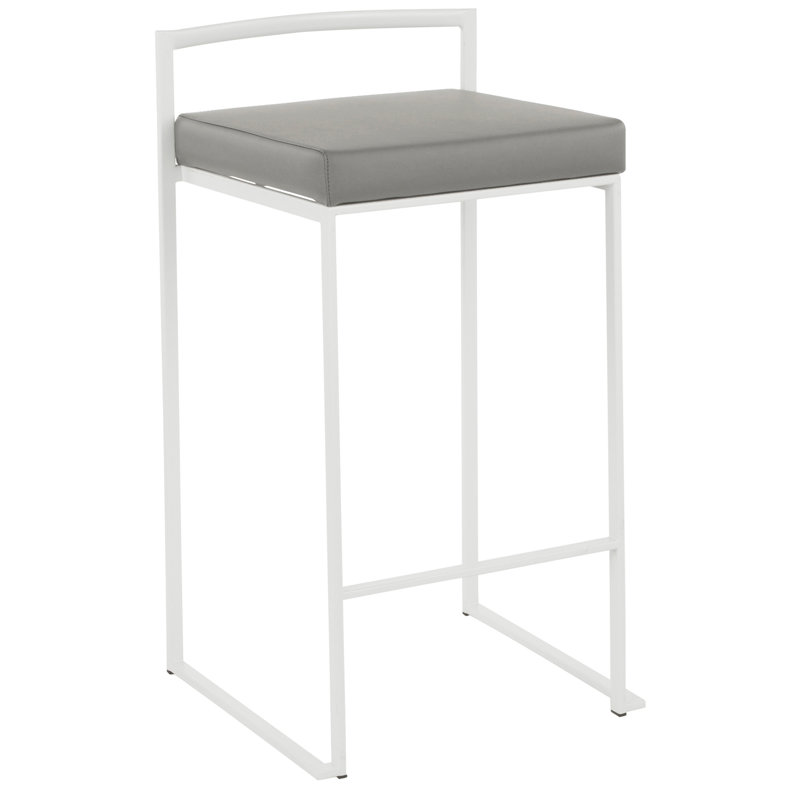 Tabouret de comptoir empilable Fuji en blanc avec coussin en similicuir gris par Lumisource - 2, Gris