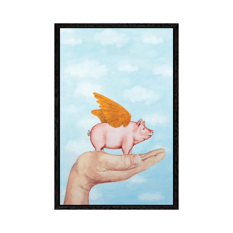 Golden Wings Pig by Coco De Paris - Print on Canvas, 152.4cm H x 20.32cm W x 3.81cm D, Black Framed Canvas