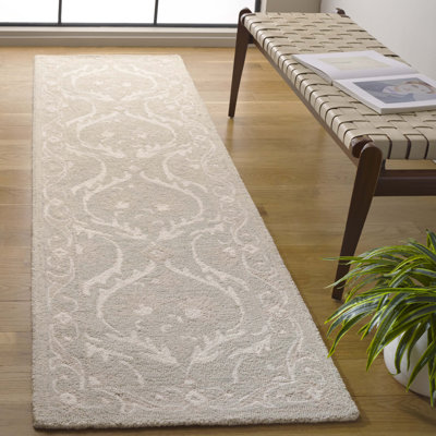 Tapis damassé en laine / coton gris clair / ivoire Angeletta