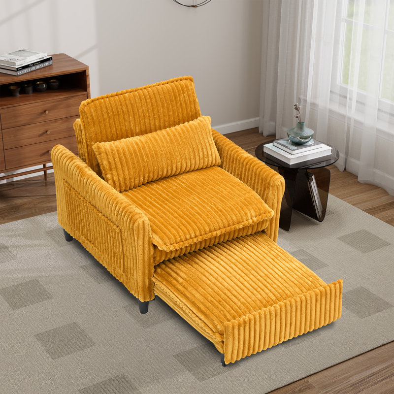 Chaise longue, fauteuil et fauteuil en velours côtelé Accent, Jaune