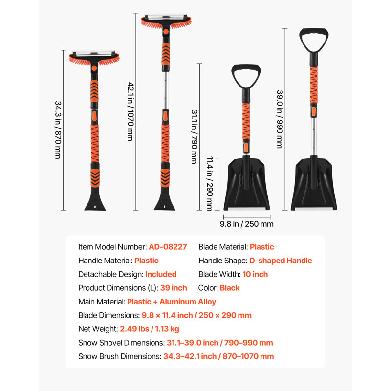 Snow Shovel and Snow Brush, 42 in Extendable Snows Broom & Ice Scraper with 180° Pivoting Brush Head, Non-Slip Grip, Portable Winter Snows Removal Tools for Cars Trucks SUVs Vehicle