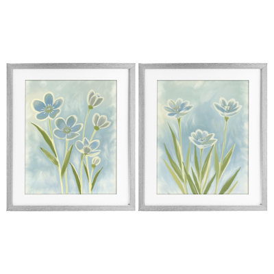 Contoured Blue Petals 2pc Framed Print Under Glass Set, design by Kim Allen