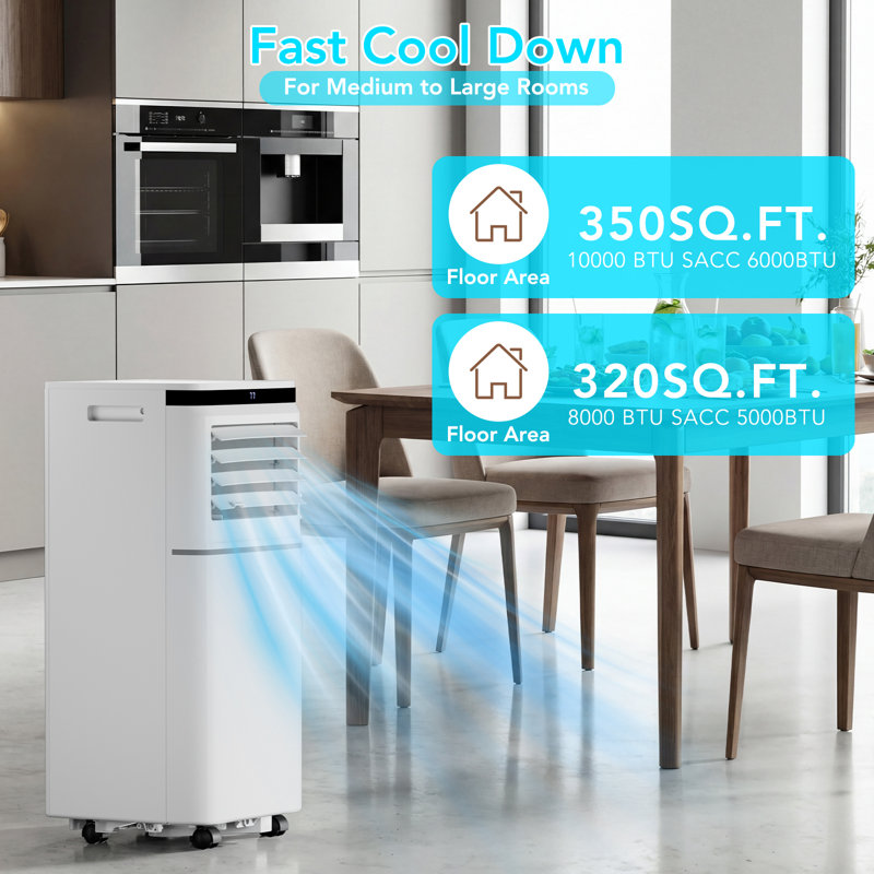 Climatiseur portatif 8-BTU 3-en-1 avec minuterie 24H, mode veille, déshumidificateur, 2 vitesses de ventilateur, unité de climatisation à refroidissement rapide avec télécommande, affichage numérique pour la maison / bureau