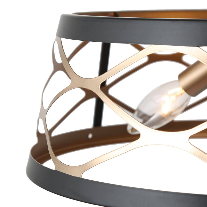 3-Light Black & Gold Drum Modern Industrial Chandelier with Sloped Ceiling Design