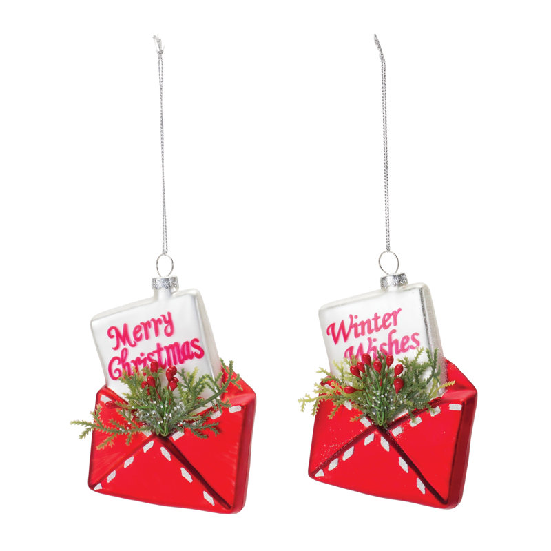 5'' Glass Christmas Phrases Hanging Figurine Ornament