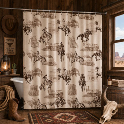 Western Vintage Rodeo Shower Curtain 71x71 Inch, Waterproof Cowboy Bathroom Decor with Hooks
