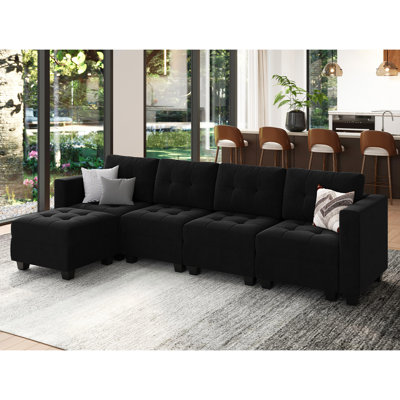 Soneson 116.6'' Modular Upholstered Sectional 4-Seat Sofa Tufted Cushion Velvet Couch with Storage -  Mercer41, 72EB90D806324D59BF37D9AD8D4883F1