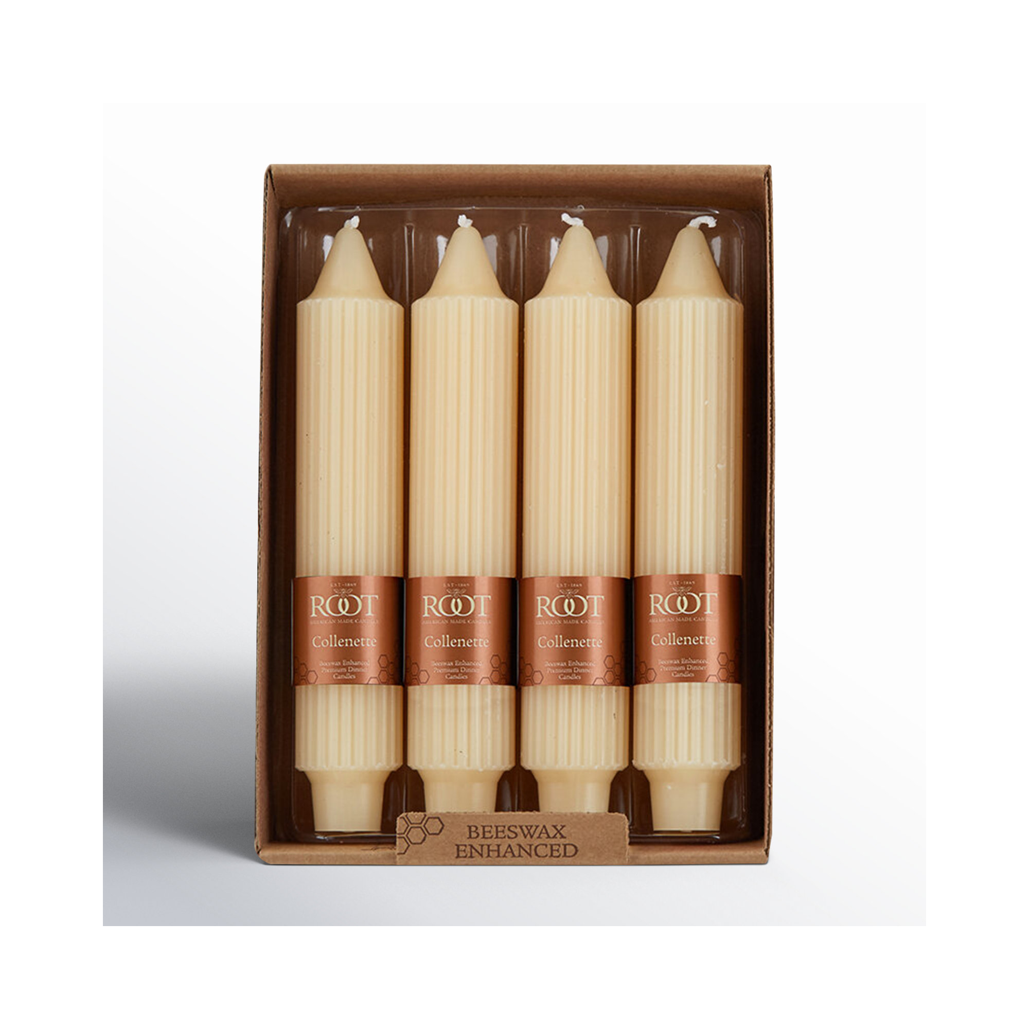 Grecian Collenette Unscented Taper Candle, Buttercream, 7" H x 1.25" W x 1.25" D