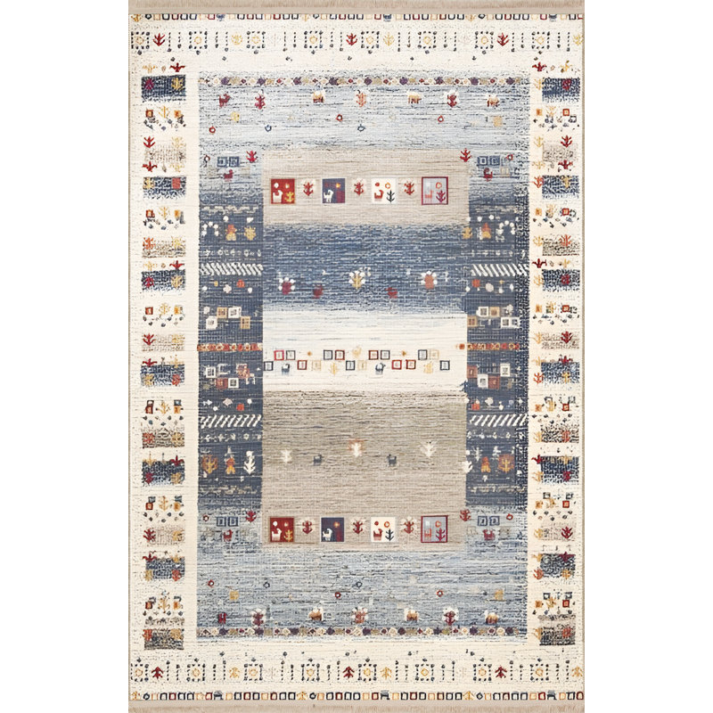 Tapis décoratif moderne bleu-beige, Rectangle 4 pi 11,06 po x 9 pi 10,11 po