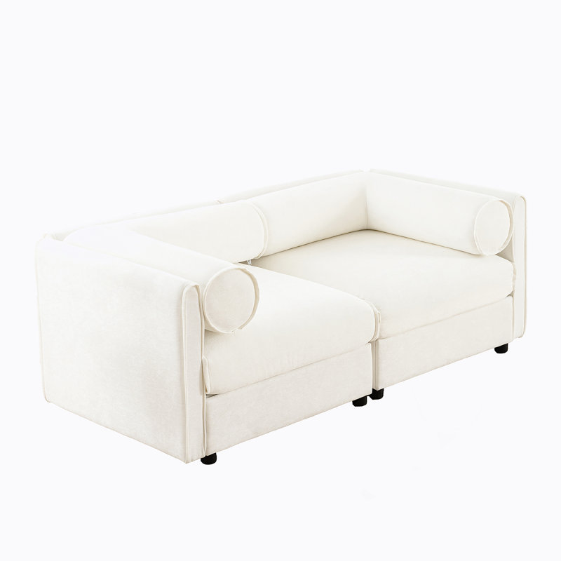 Canapé moderne en chenille avec rangement pour repose-pieds et conception ergonomique pour un style de vie élégant, Blanc
