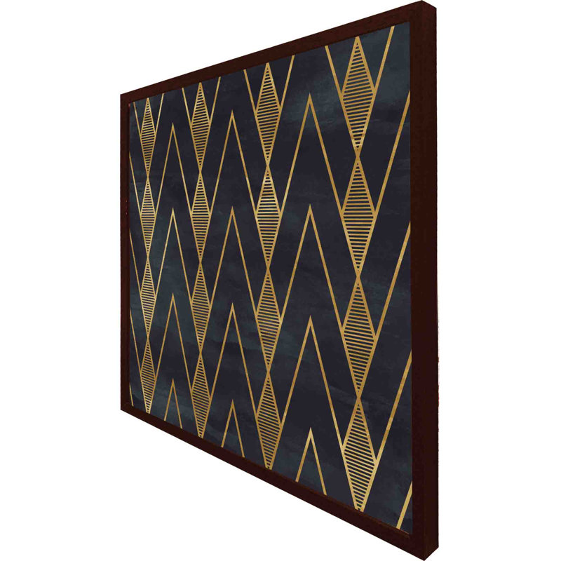 Artjem Gold Geometreic Lines - Square Print, 31cm H x 31cm W x 4cm D, Brown Framed