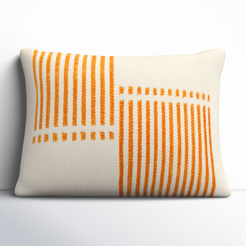 Carlus Cotton Blend/Chenille Lumbar Rectangular Pillow Cover & Insert, Natural/Orange