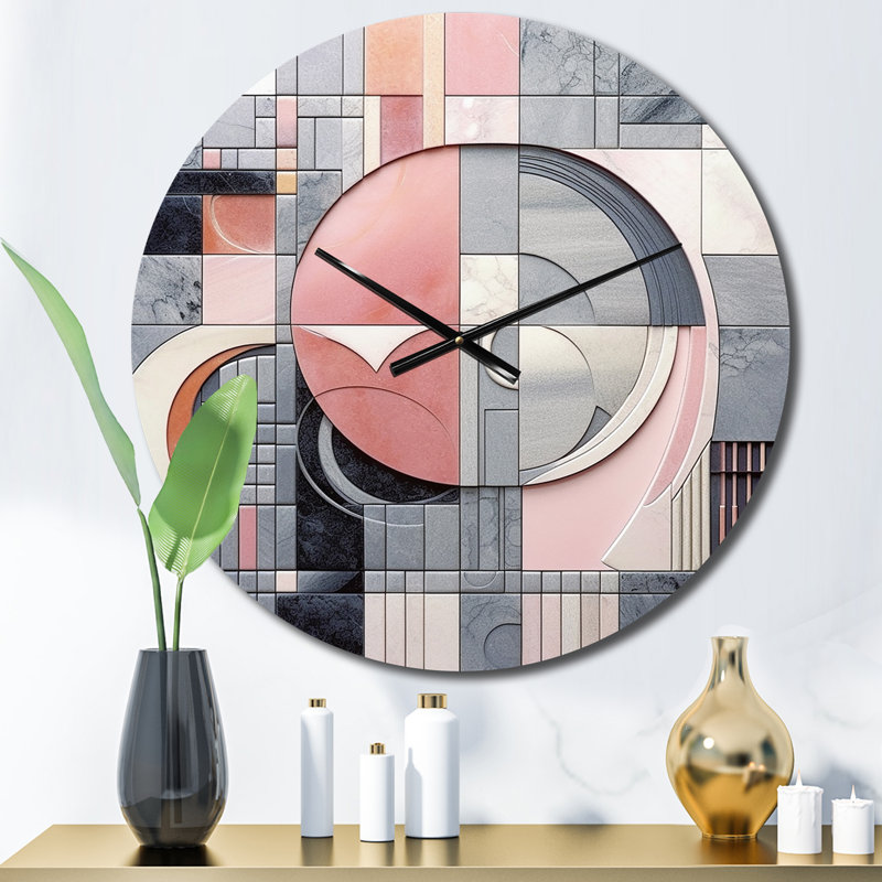 Horloge murale Pink Transcendent Angles III - Abstract Shapes, Moyenne