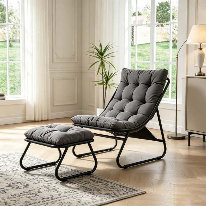 Chaise longue d'extérieur avec repose-pieds pour patio, Gris