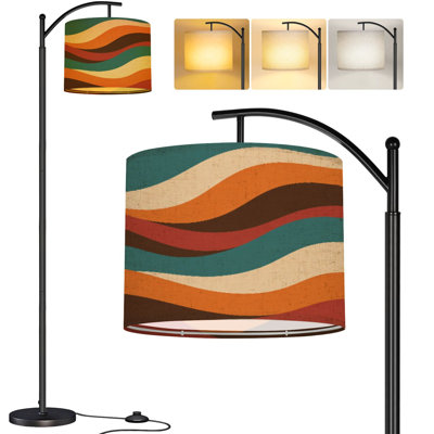 PeeNoke Arc Floor Lamp Psychedelic wavy groovy retro Tall Modern Standing Lamp LED Adjustable Linen Lampshade 3 Color Temperatures