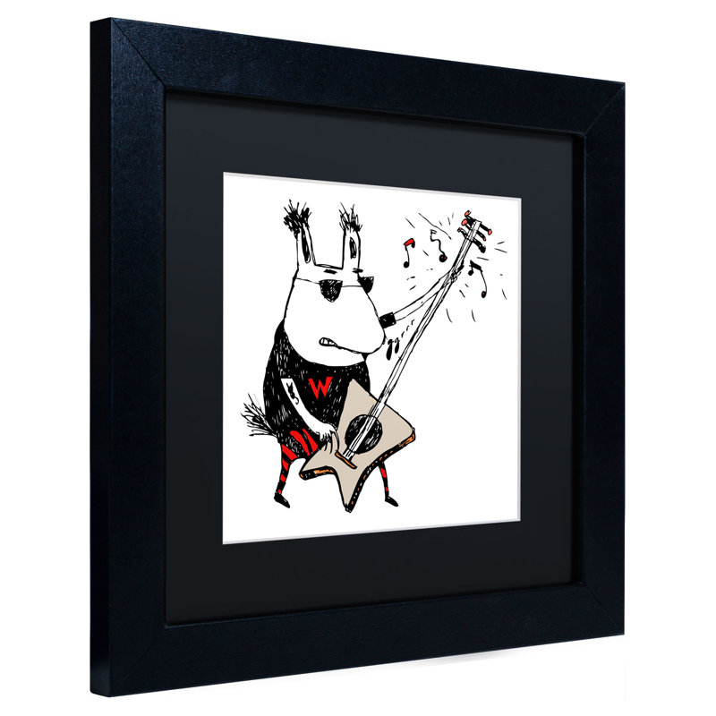 « wild guitare loup » par carla martell, art encadré, H 11 po x l 11 po, Noir