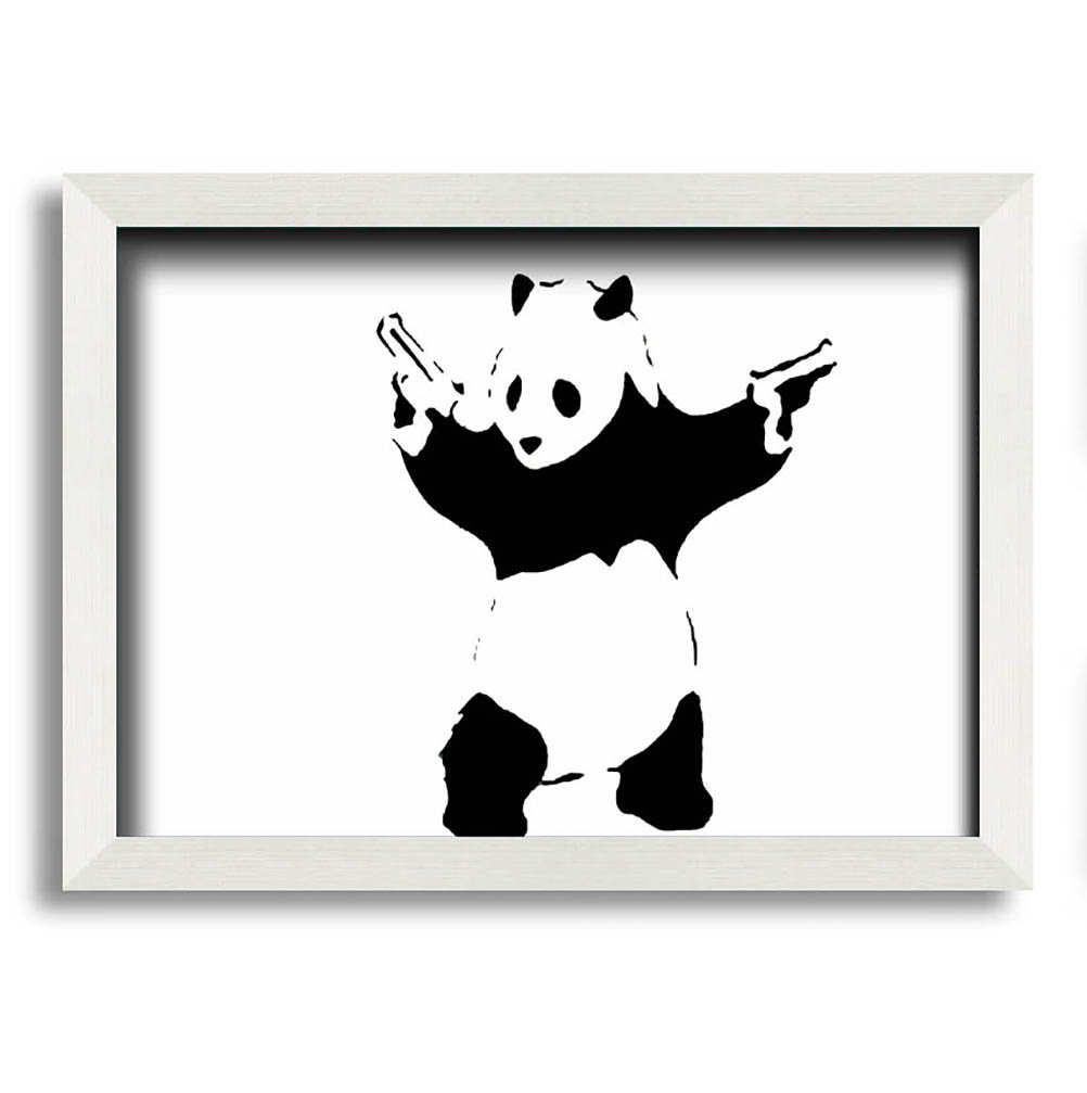 Panda Hold-Up Weiß Gerahmter Druck Wandkunst