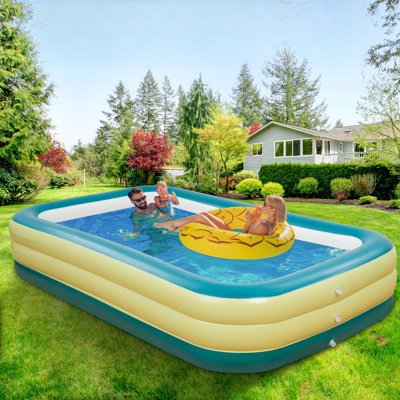 Piscine familiale gonflable de 120 po x 72 po x 22 po jaune pleine grandeur, piscine gonflable pour les fêtes d'été dans la cour arrière