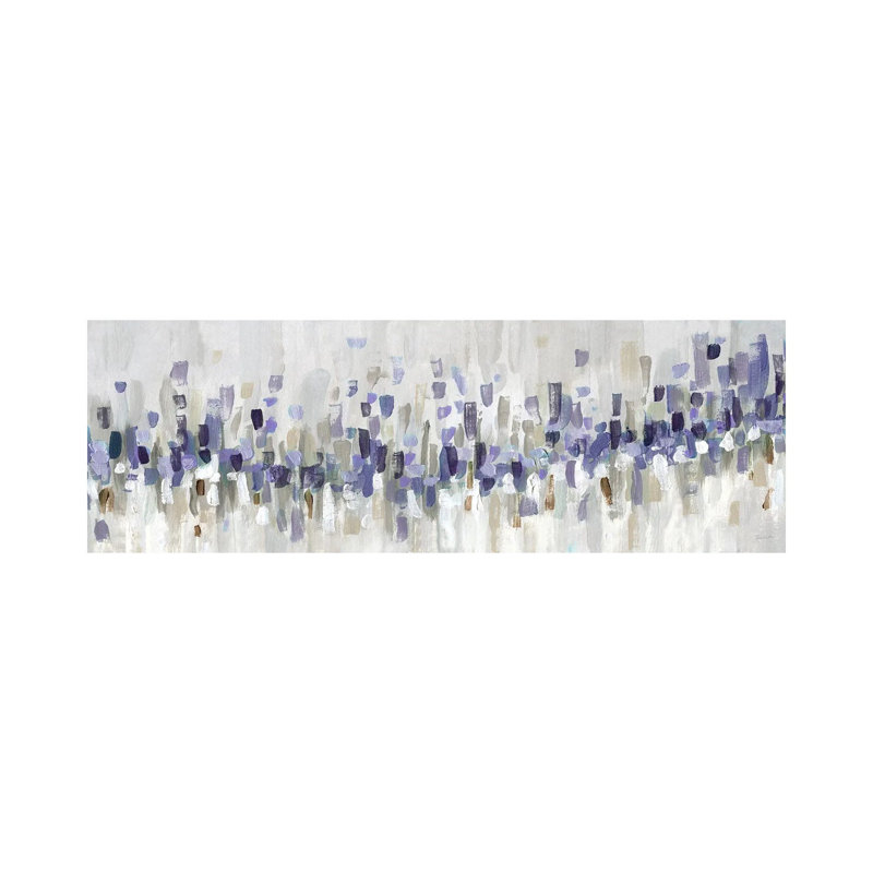 «Blue Staccato - Blue» par Katrina Craven, H 20 po x l 60 po, Cadre flottant en bois foncé foncé