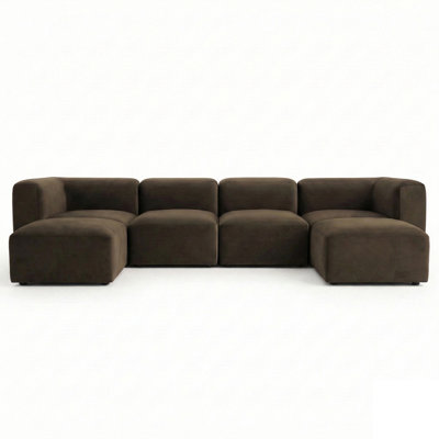 129" Oversized Modular U-Shaped Deep Seat Performance Velvet Sectional Sofa with Two Ottomans