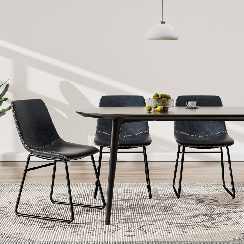 Chaise rembourrée en similicuir Ipke, Bleu très foncé