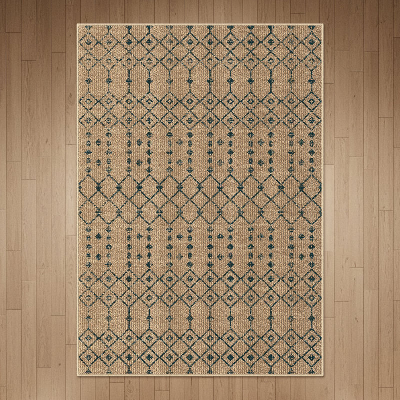 Geometric Textured Fade-Resistant Indoor / Outdoor Area Rug, Coffee, Rectangle 5' x 8'