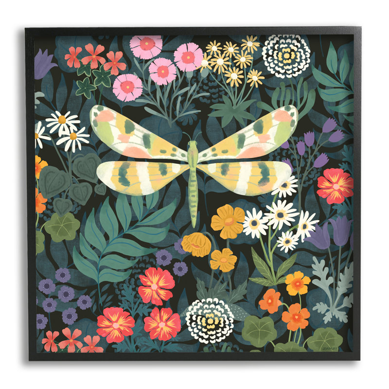 Motif de jardin et libellule encadré par Jennifer Brinley Levison Designs, H 12 po x l 12 po x P 1,5 po
