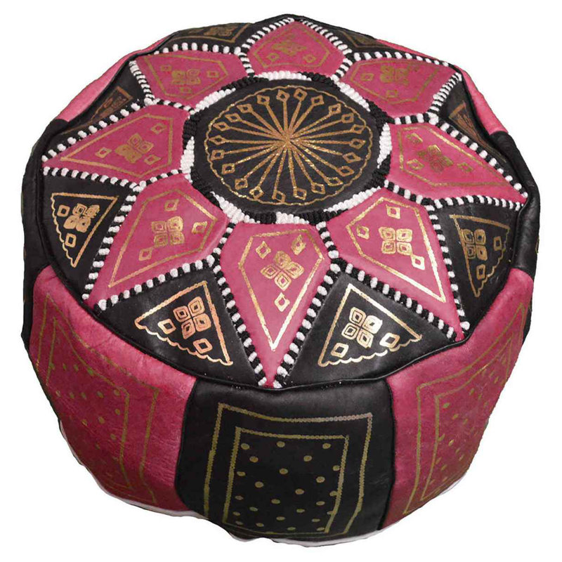Bagley Leather Ottoman, Black/Pink Genuine Leather