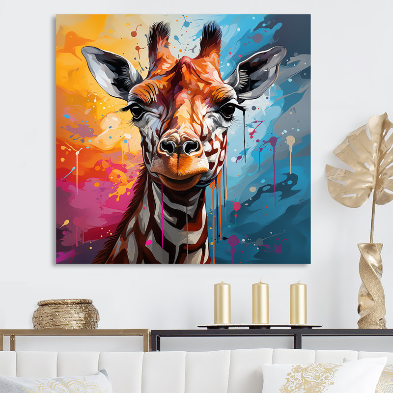 Pop art, portrait de girafe II sur toile, H 16 po x l 16 po x P 1 po, Toile tendue