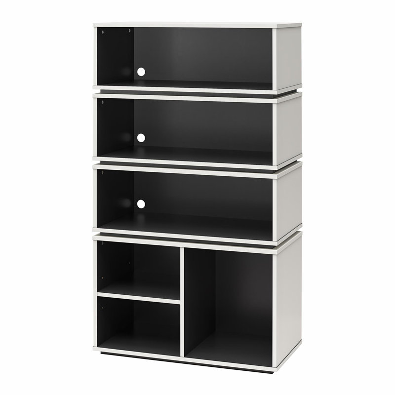 White and Black Adjustable Wood Display Storage Unit